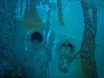 Scuttles visible on inverted port bow section
